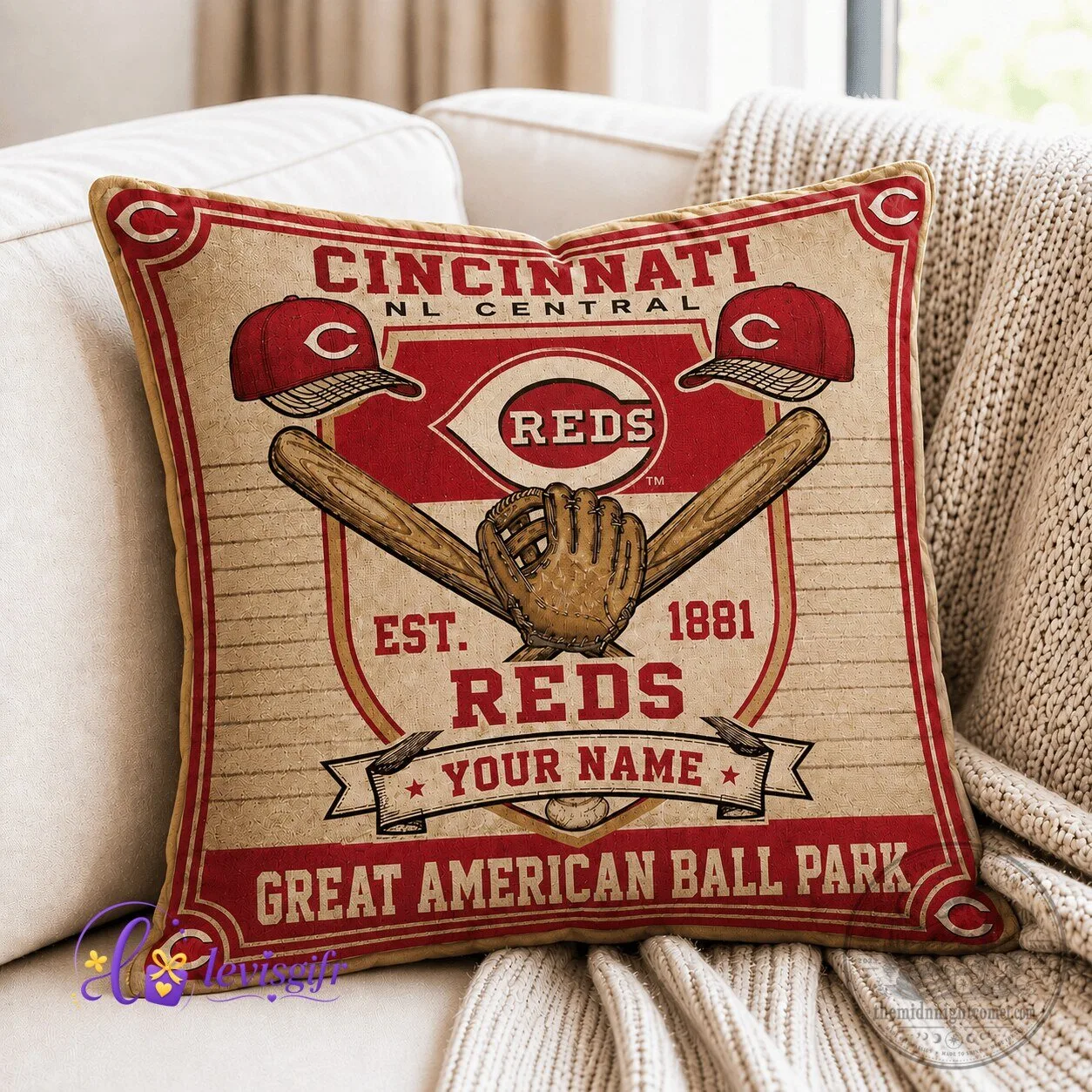 Cincinnati Reds Baseball Team Vintage Logo Throw Pillow Case