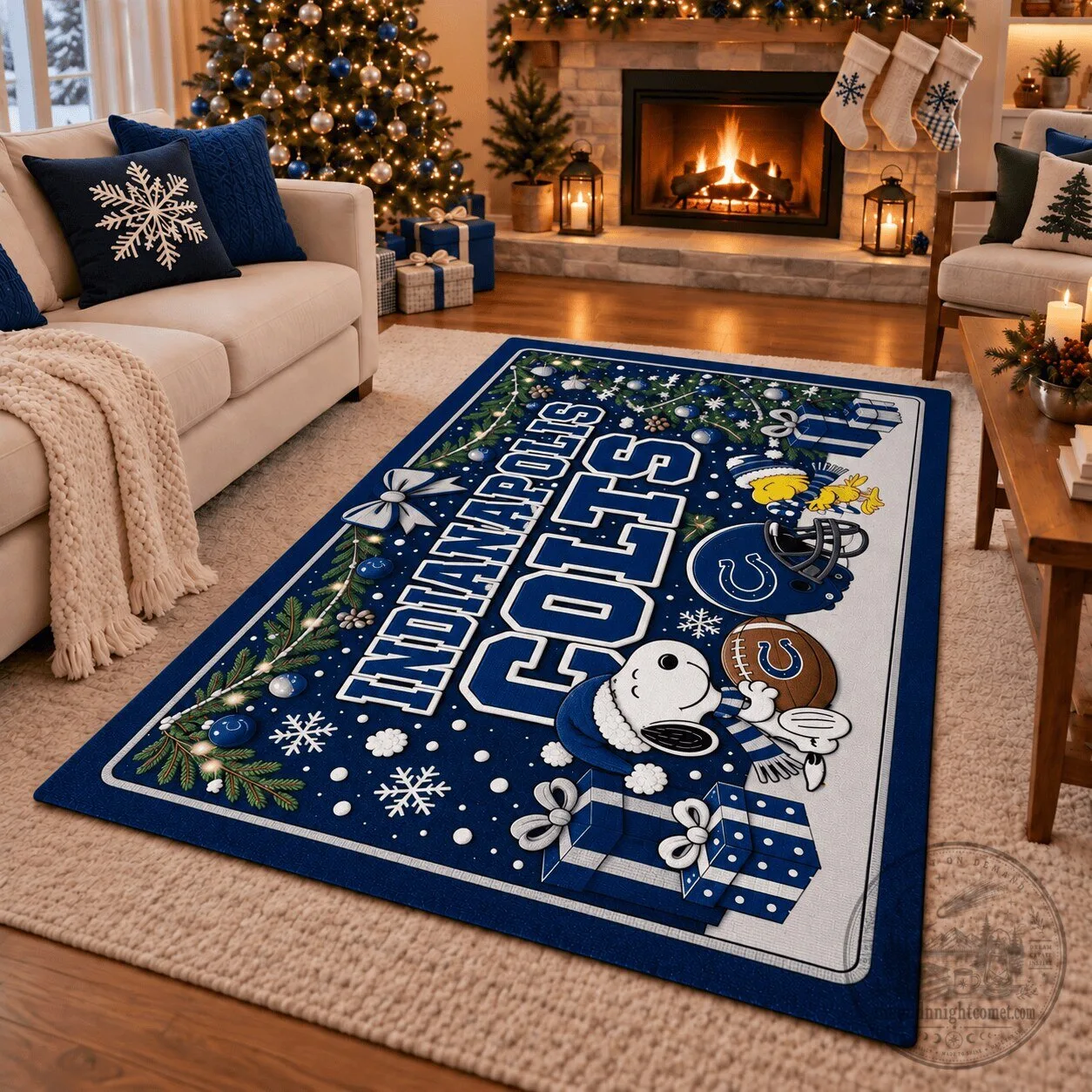 Indianapolis Colts Snoopy Christmas Holiday Area Rug
