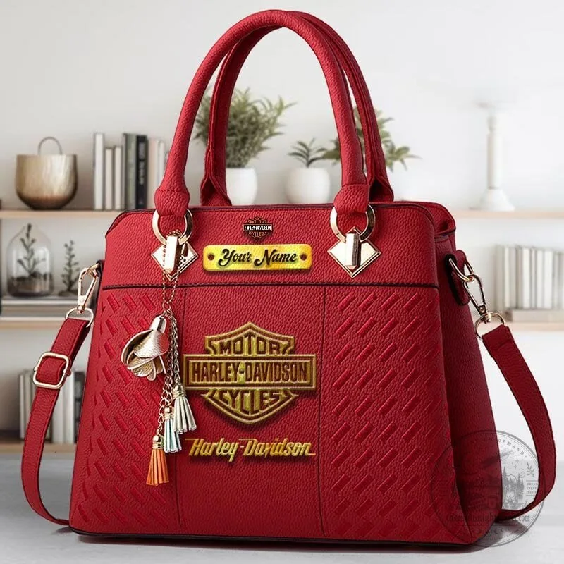 Harley-Davidson Personalized Red Leather Women's Handbag with Custom Name