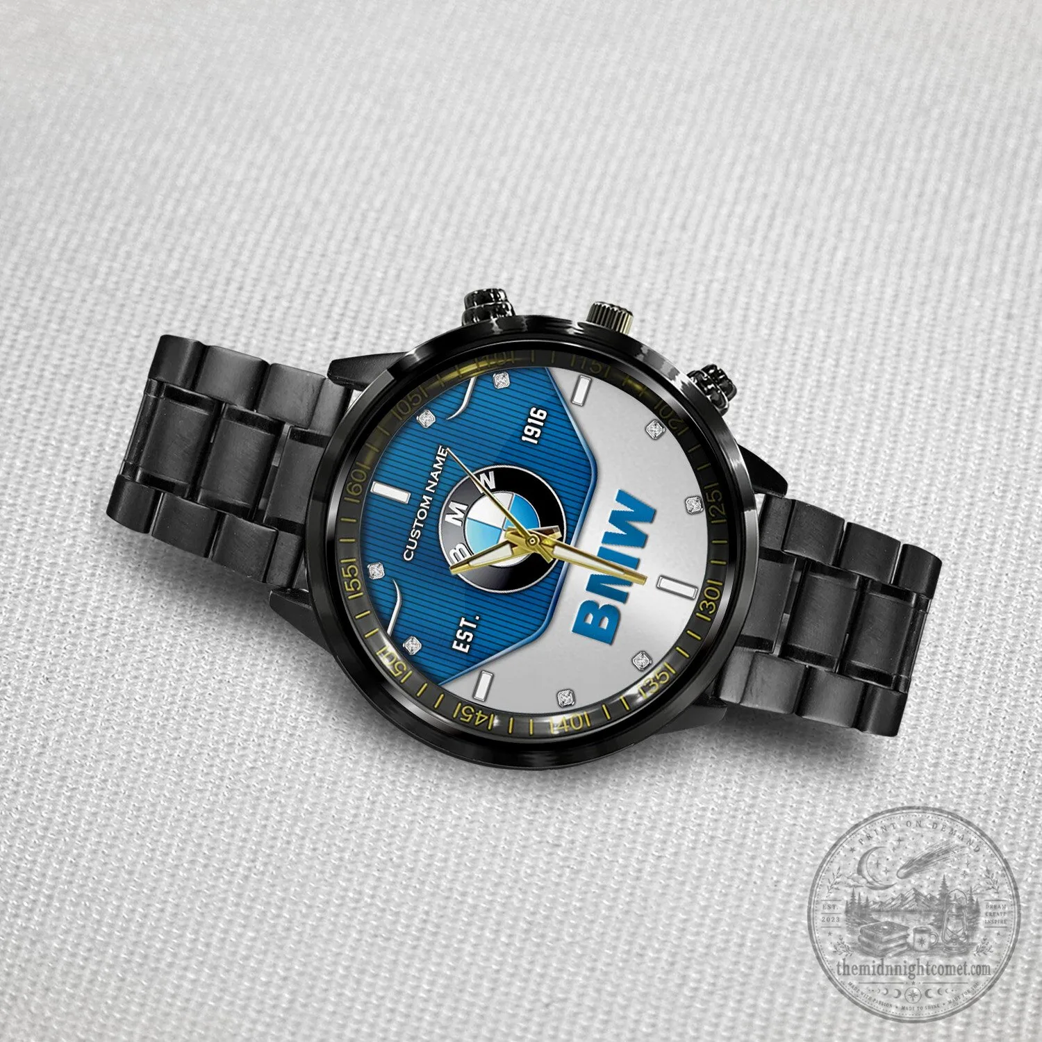 BMW Blue and White Logo Custom Name Black Stainless Steel Watch 7 BMW Blue and White Logo Custom Name Black Stainless Steel Watch