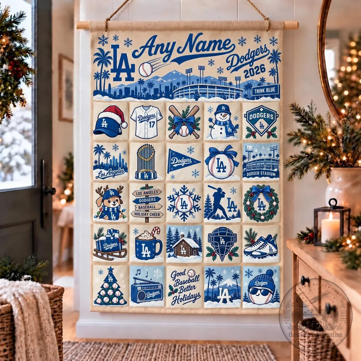 Los Angeles Dodgers Baseball Christmas Holiday Advent Calendar Wall Hanging