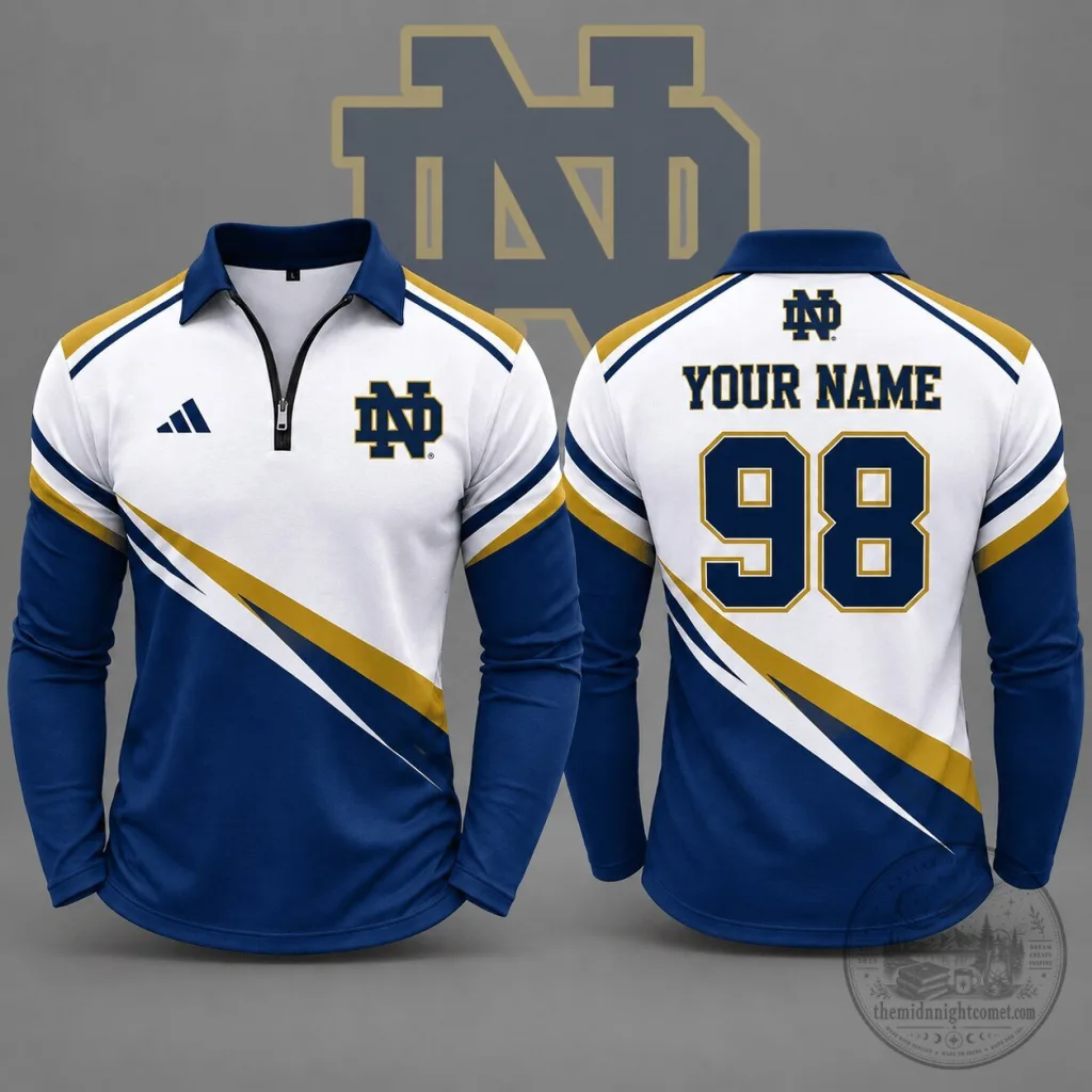 Notre Dame Fighting Irish Personalized Elite Motion Quarter Zip Long Sleeve Polo Shirt Notre Dame Fighting Irish Personalized Elite Motion Quarter Zip Long Sleeve Polo Shirt