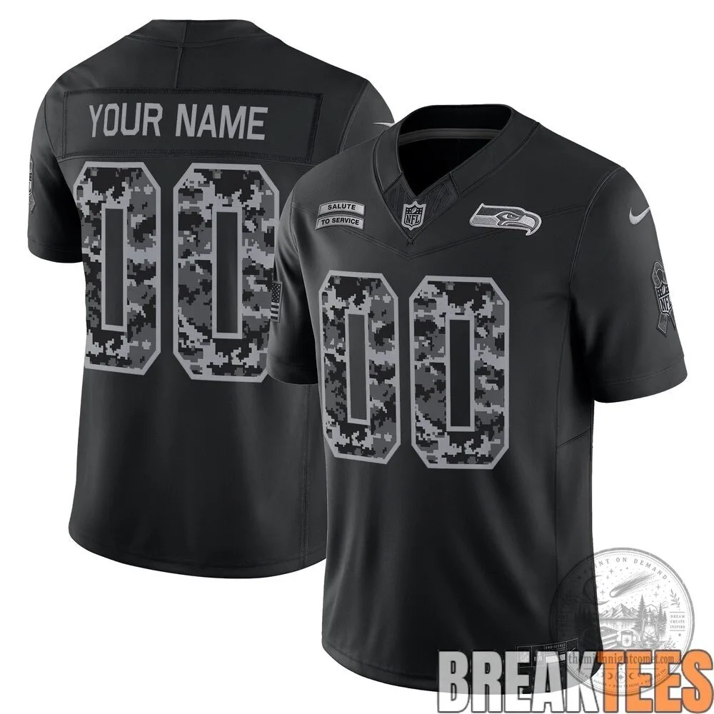Seattle Seahawks Salute to Service Custom Black Digital Camo Football Jersey