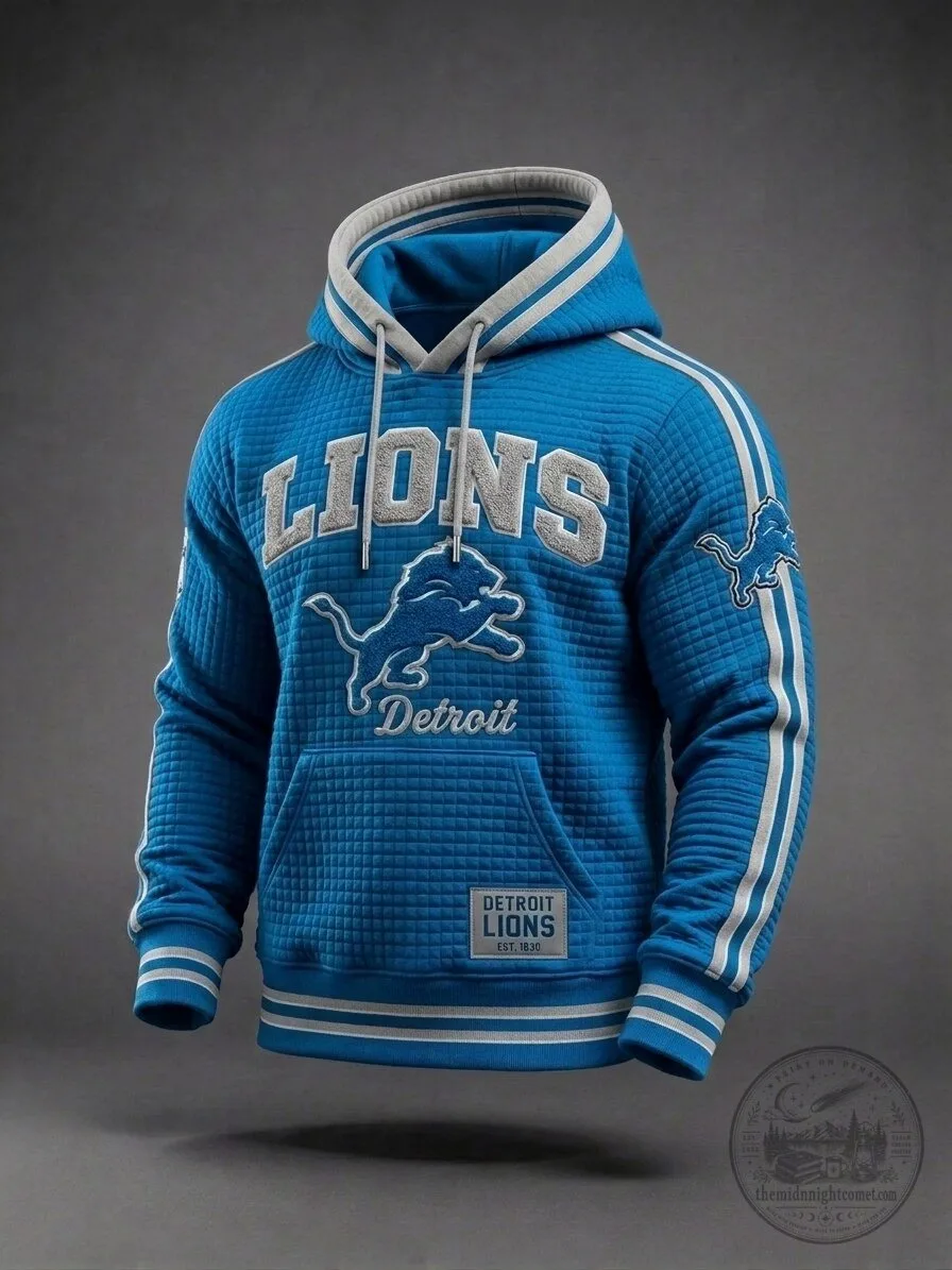 Detroit Lions Quilted Textured Graphic Drawstring Hoodie
