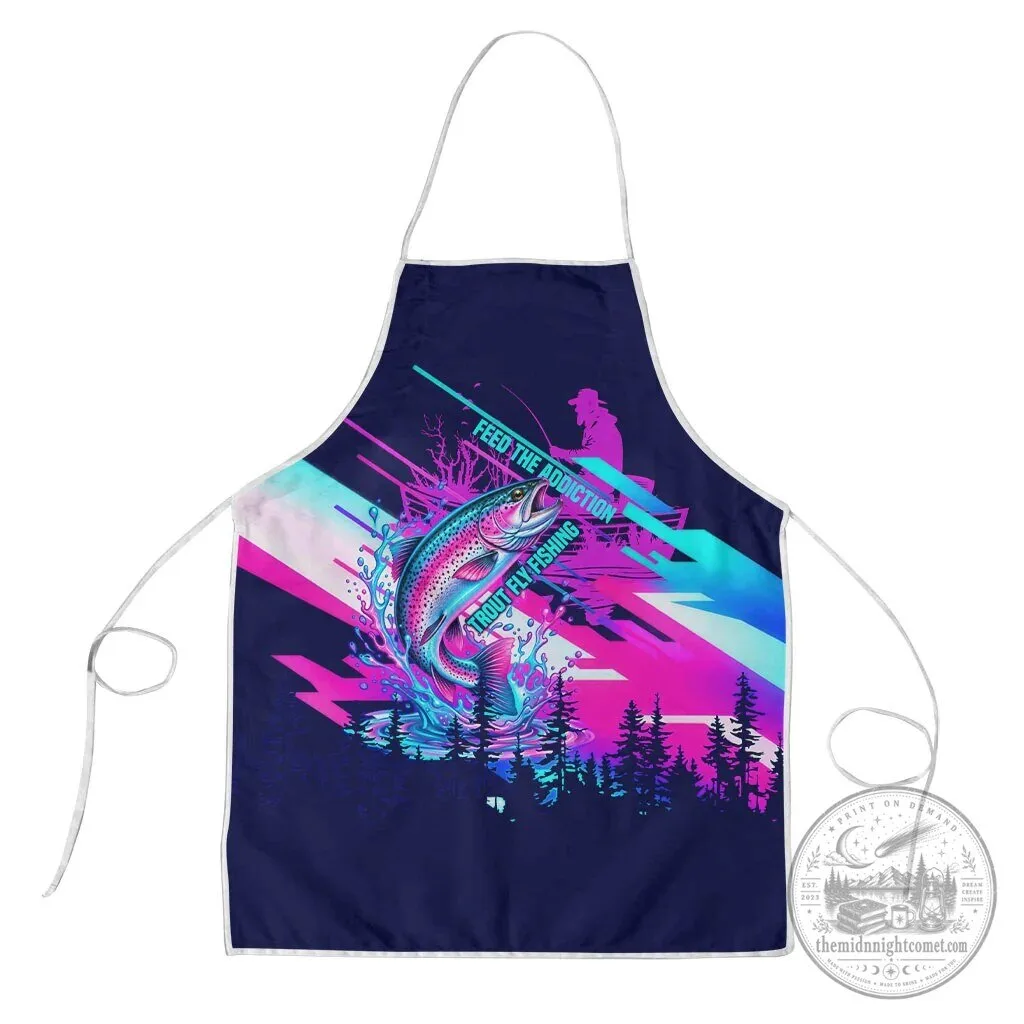 Trout Fly Fishing Born To Cast Vibrant Neon Cyberpunk Abstract Rainbow Trout Apron