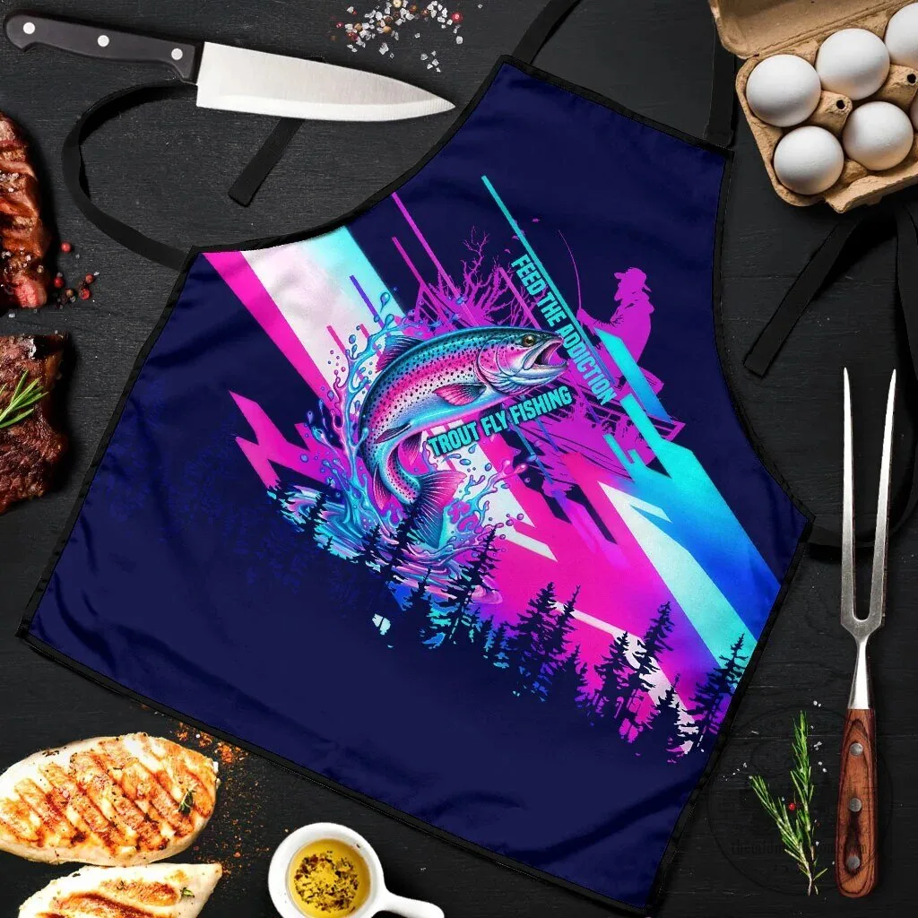 Trout Fly Fishing Born To Cast Vibrant Neon Cyberpunk Abstract Rainbow Trout Apron 7 Trout Fly Fishing Born To Cast Vibrant Neon Cyberpunk Abstract Rainbow Trout Apron