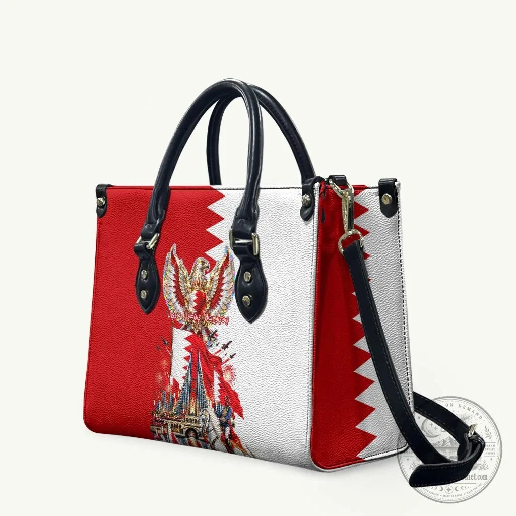 Bahrain National Day Flag Emblem Horse Knight Leather Handbag