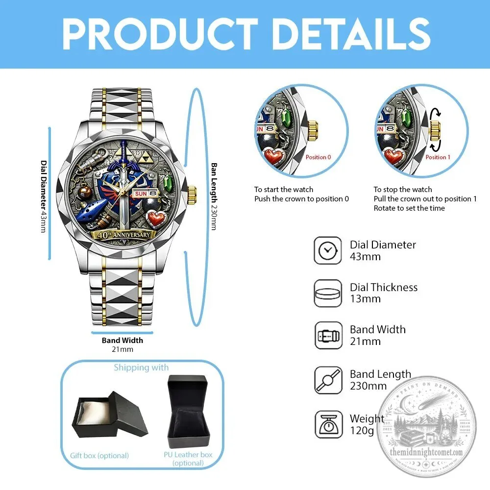 The Legend of Zelda 40th Anniversary Luxury Quartz Watch with Metal Band 6 The Legend of Zelda 40th Anniversary Luxury Quartz Watch with Metal Band