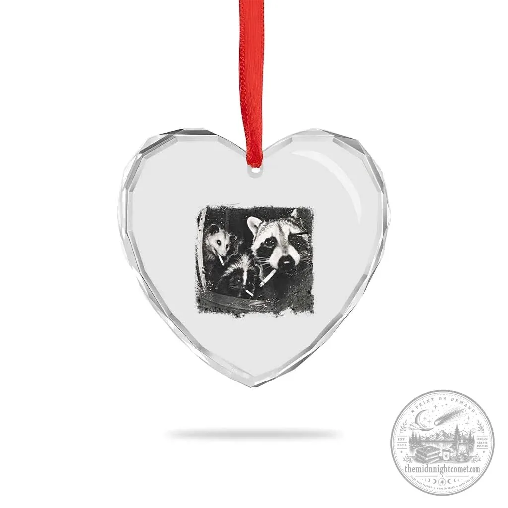 Funny Raccoon Skunk Opossum Smoking Meme Heart Crystal Glass Ornament 6 Funny Raccoon Skunk Opossum Smoking Meme Heart Crystal Glass Ornament