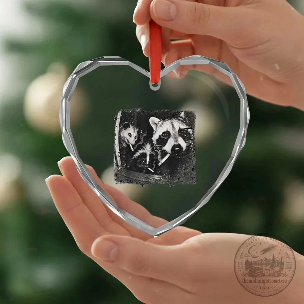 Funny Raccoon Skunk Opossum Smoking Meme Heart Crystal Glass Ornament 7 Funny Raccoon Skunk Opossum Smoking Meme Heart Crystal Glass Ornament