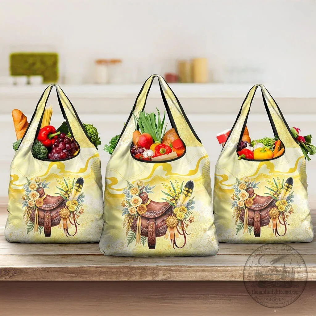 Yellow Rose and Wattle Flowers Horse Saddle Floral Reusable Grocery Bag 8 Yellow Rose and Wattle Flowers Horse Saddle Floral Reusable Grocery Bag