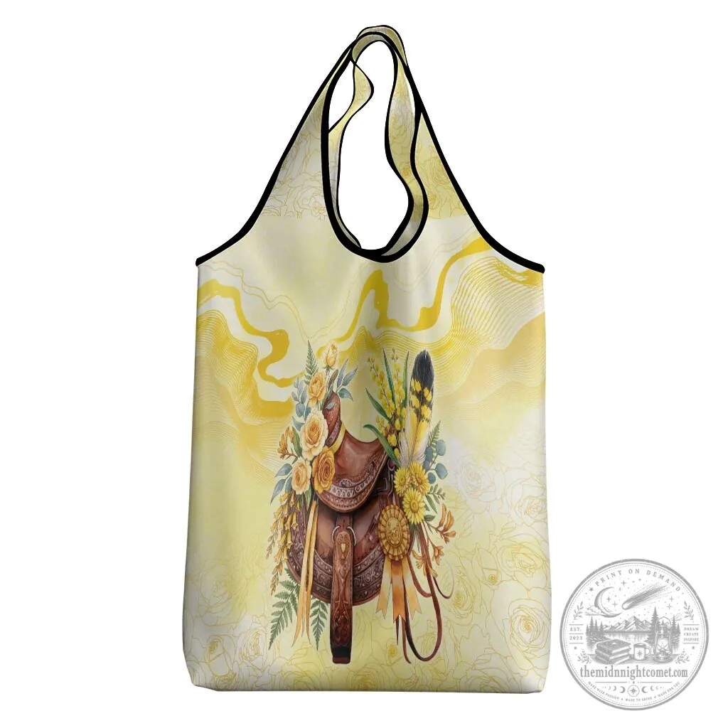 Yellow Rose and Wattle Flowers Horse Saddle Floral Reusable Grocery Bag 9 Yellow Rose and Wattle Flowers Horse Saddle Floral Reusable Grocery Bag