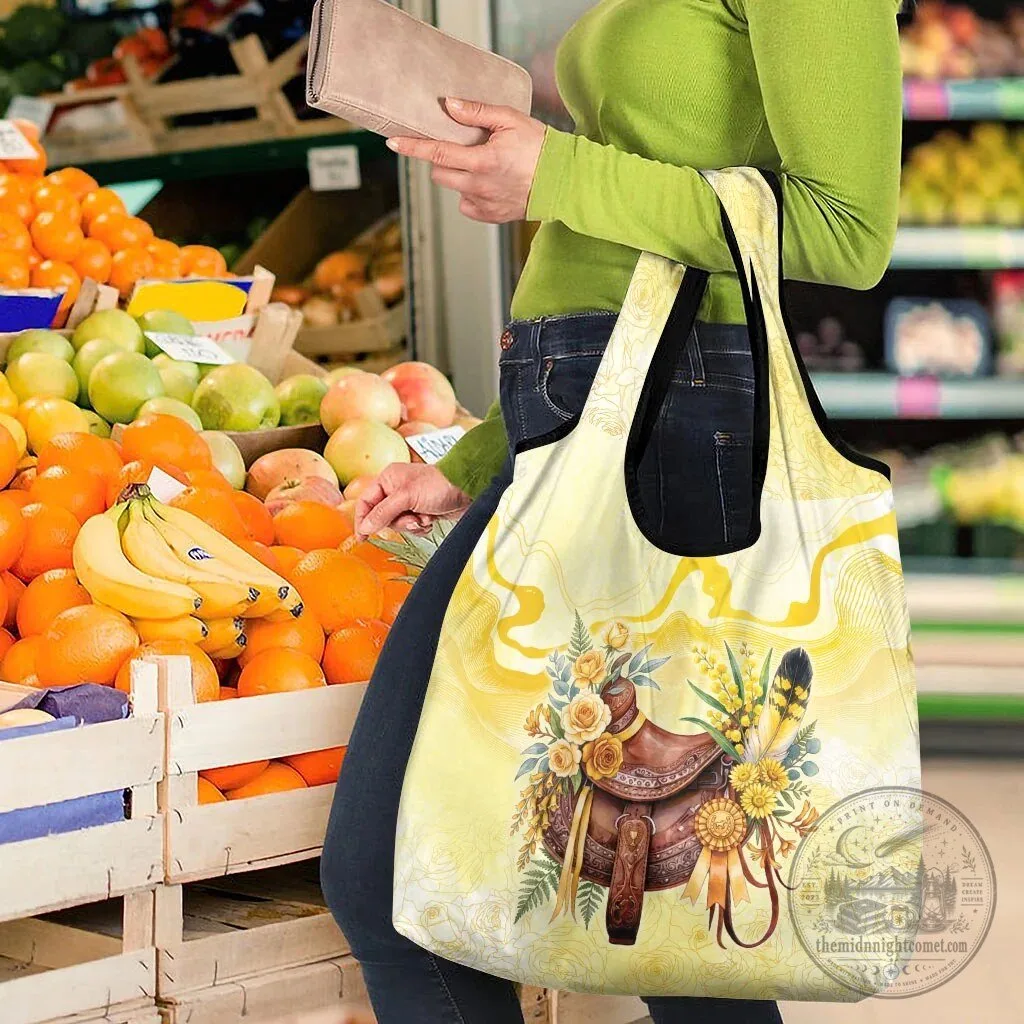 Yellow Rose and Wattle Flowers Horse Saddle Floral Reusable Grocery Bag 10 Yellow Rose and Wattle Flowers Horse Saddle Floral Reusable Grocery Bag