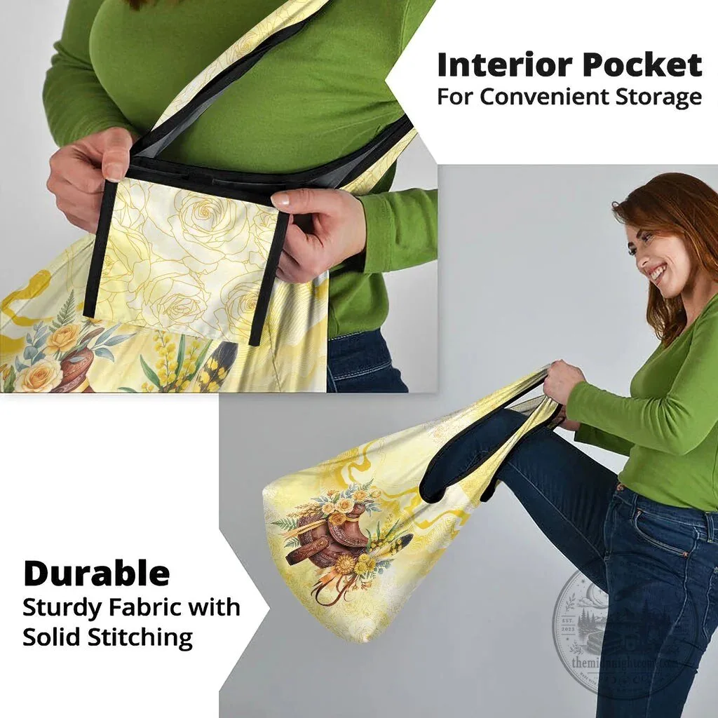 Yellow Rose and Wattle Flowers Horse Saddle Floral Reusable Grocery Bag 12 Yellow Rose and Wattle Flowers Horse Saddle Floral Reusable Grocery Bag