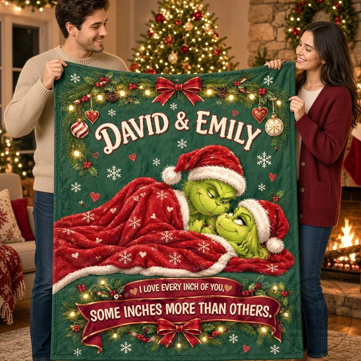 Grinch And Cindy Lou Who Christmas Couple Personalized Blanket