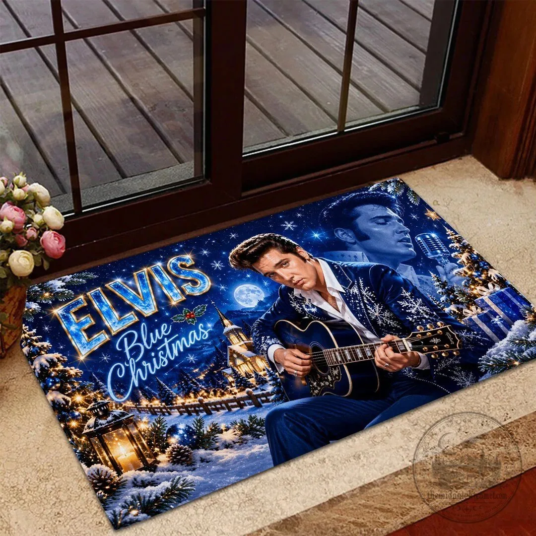Elvis Presley Blue Christmas Holiday Music Fan Doormat