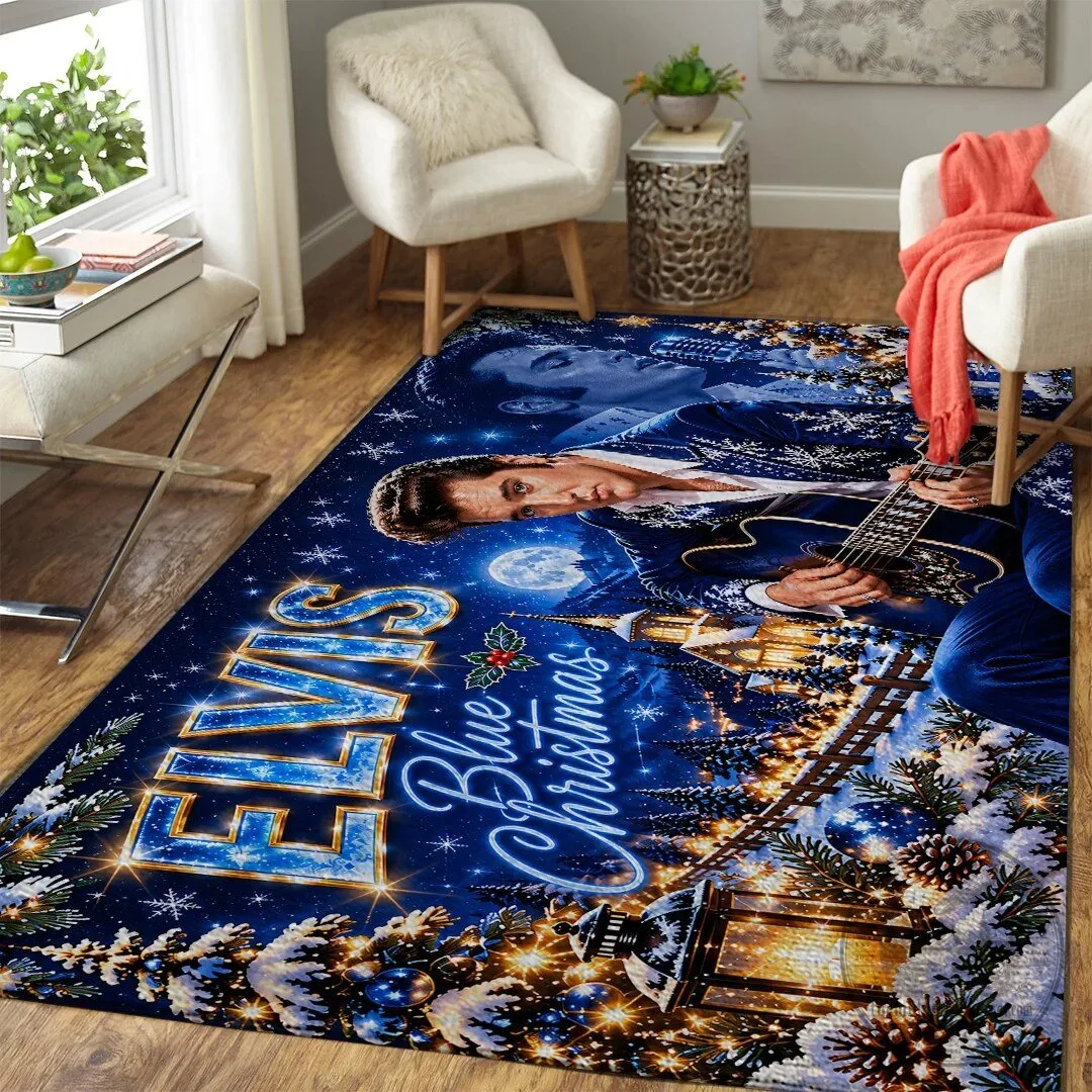 Elvis Presley Blue Christmas Holiday Music Album Cover Art Rug