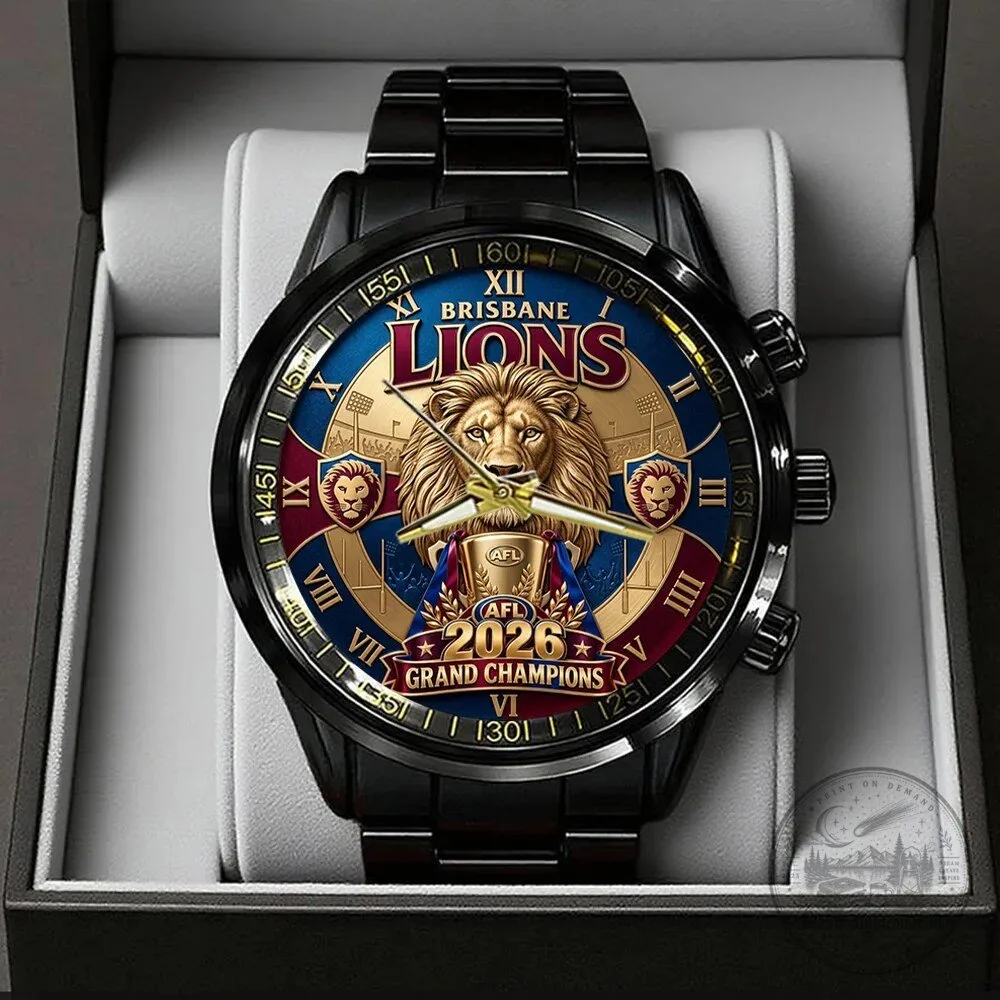 Brisbane Lions Australian Football League Grand Champions Black Stainless Steel Watch