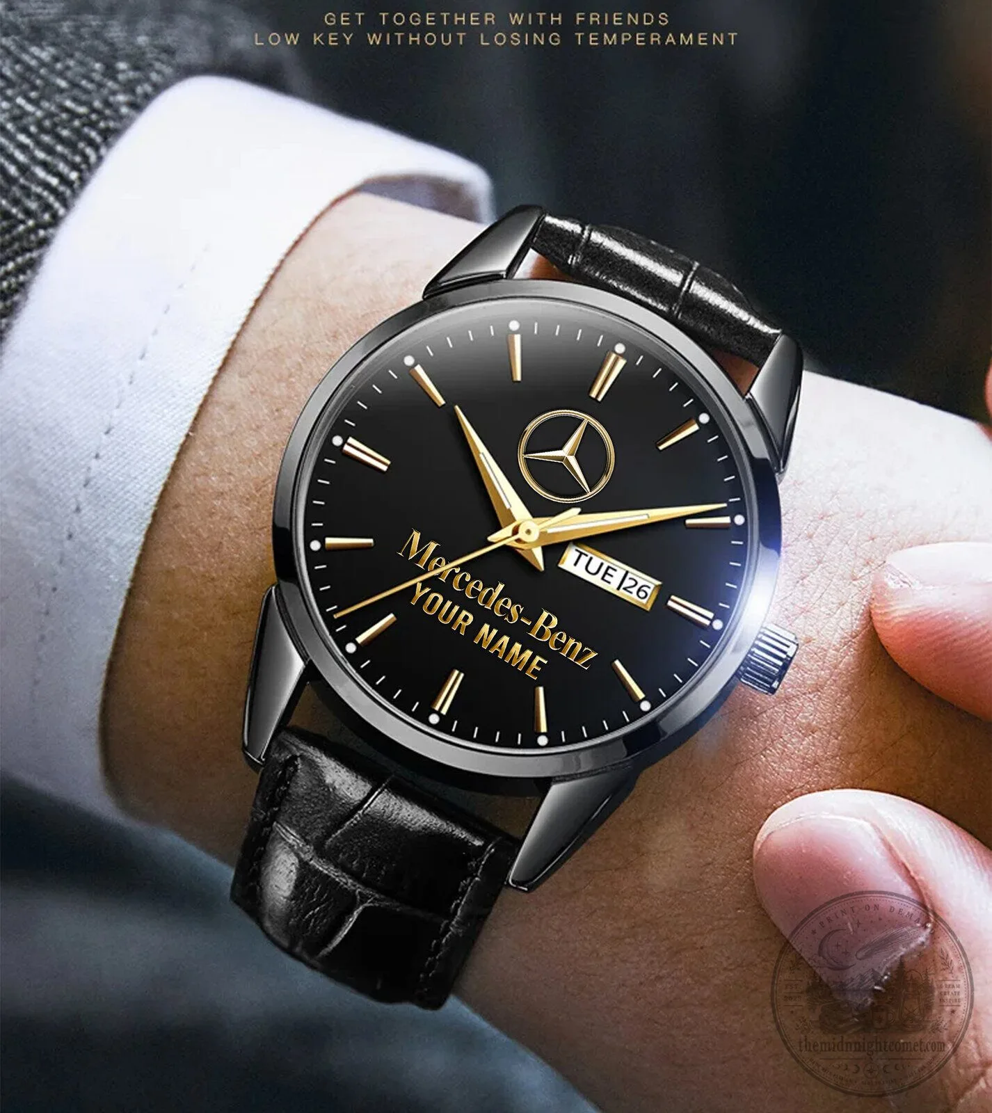 Mercedes-Benz Gold Tone Analog Watch with Leather Strap 10 Mercedes-Benz Gold Tone Analog Watch with Leather Strap