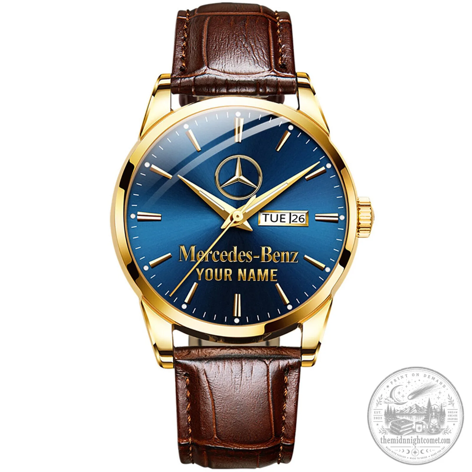Mercedes-Benz Gold Tone Analog Watch with Leather Strap 11 Mercedes-Benz Gold Tone Analog Watch with Leather Strap