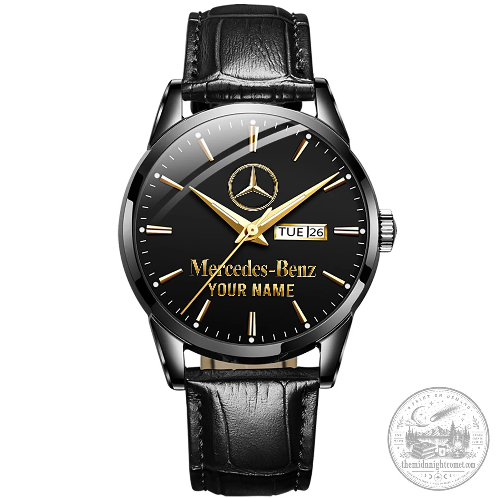 Mercedes-Benz Gold Tone Analog Watch with Leather Strap 14 Mercedes-Benz Gold Tone Analog Watch with Leather Strap