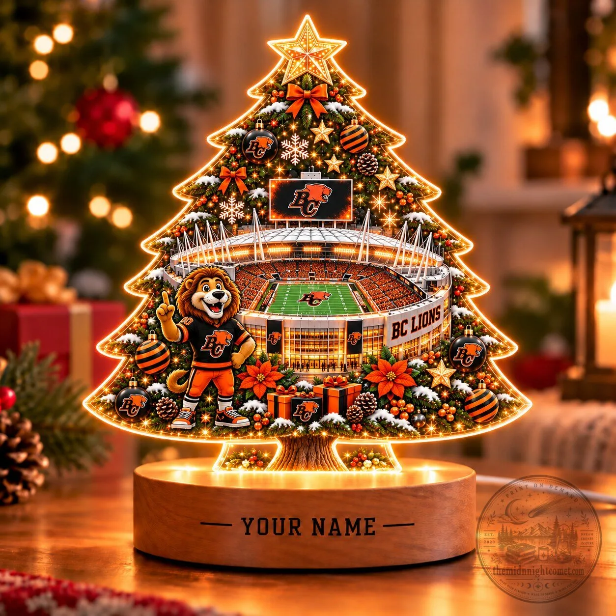 British Columbia Lions CFL Christmas Tree LED Light Custom Name Ornament