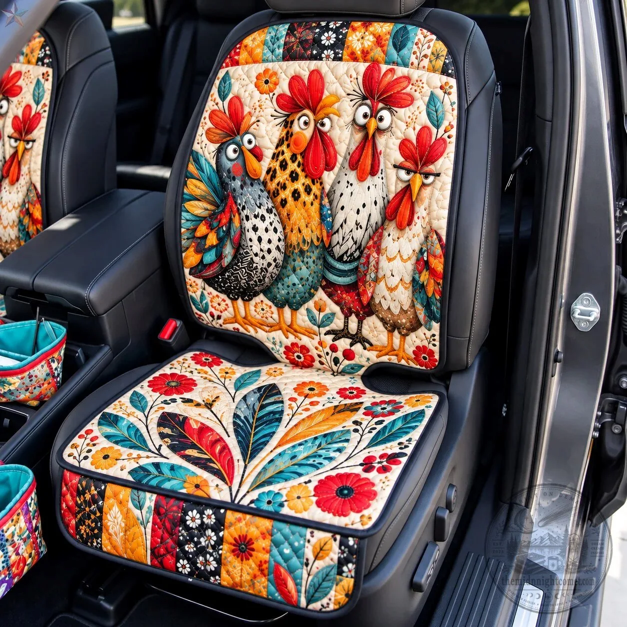 Funny Chicken Parade Quilted Car Seat Cover Protector for Vehicle Interior 5 Funny Chicken Parade Quilted Car Seat Cover Protector for Vehicle Interior