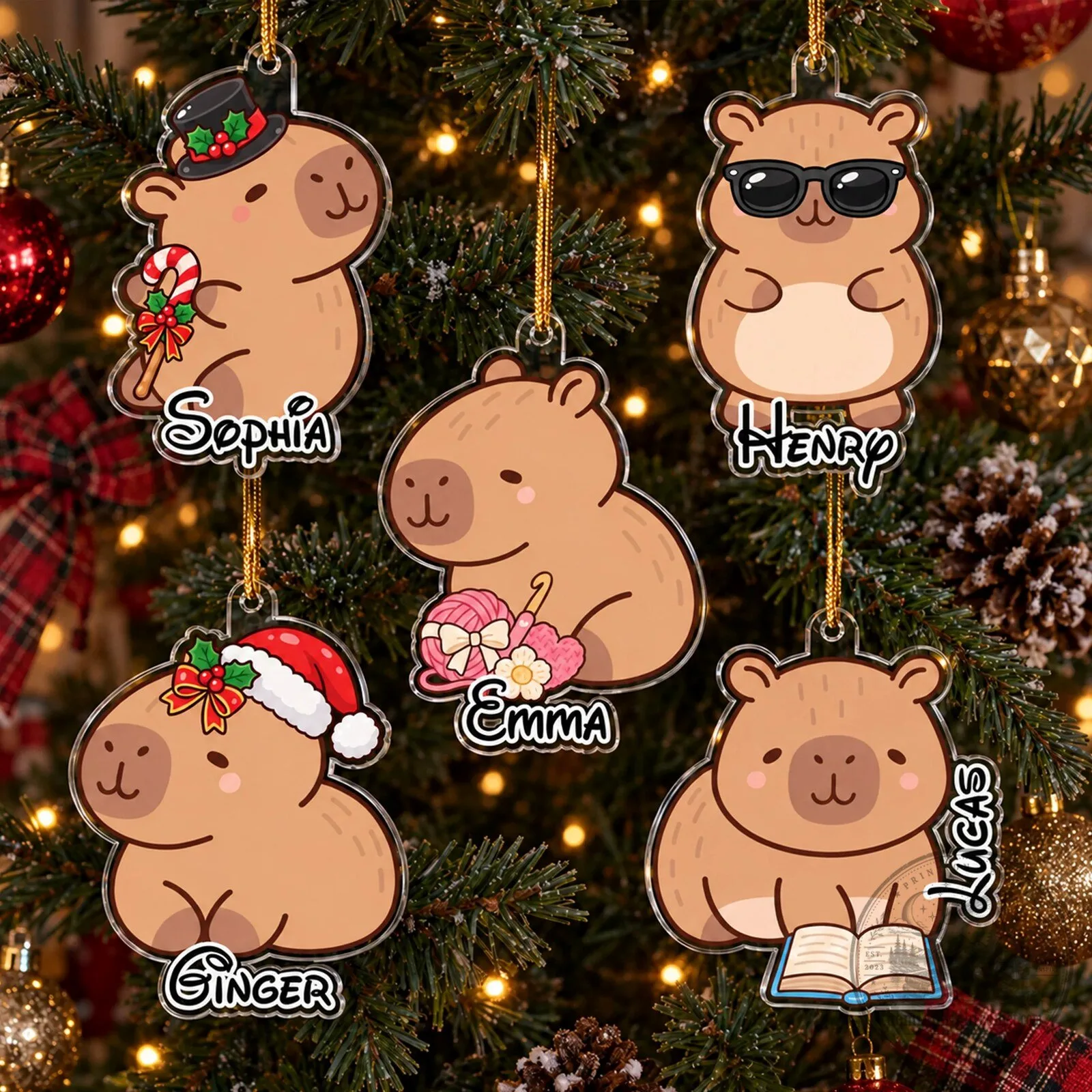 Personalized Capybara Christmas Ornament for Capybara Lovers Holiday Decor