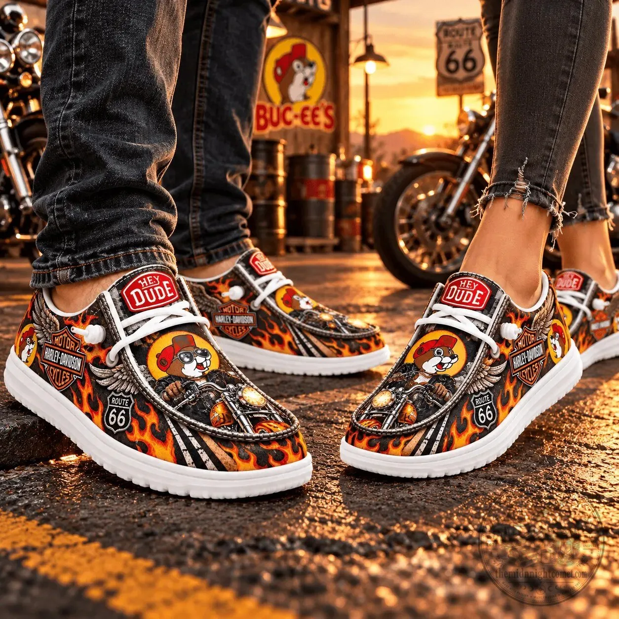 Buc-ee's Harley-Davidson Route 66 Biker Flame Pattern Shoes 3 Buc-ee