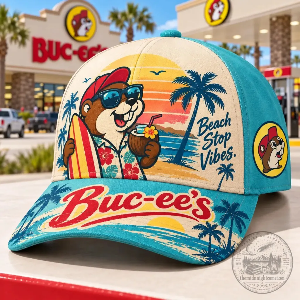 Buc-ee's Beach Beaver Palm Tree Print Baseball Cap Buc-ee's Beach Beaver Palm Tree Print Baseball Cap