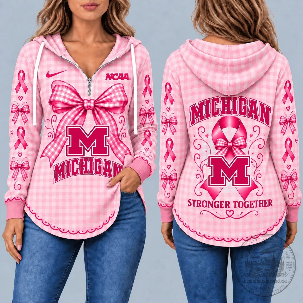 Las Vegas Raiders Plaid Tie-Strap Ruffle Hem Dress 7 Michigan Wolverines Breast Cancer Awareness Pink Gingham Ribbon Pullover Hoodie