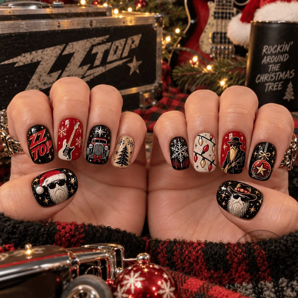 ZZ Top Christmas Holiday Press On Nails Set 1 ZZ Top Christmas Holiday Press On Nails Set