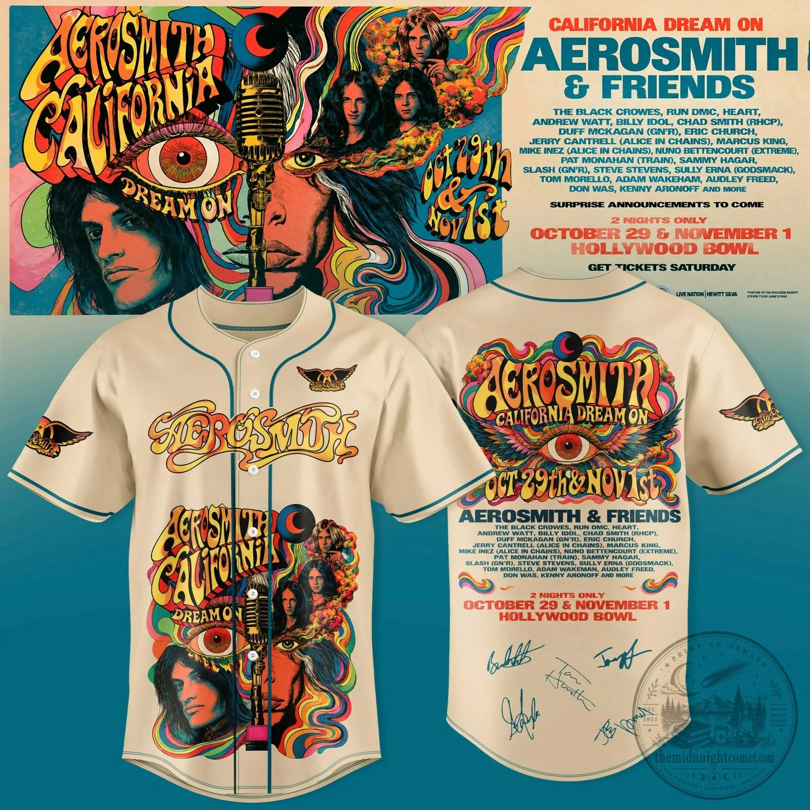 Aerosmith California Dream On Hollywood Bowl Concert Baseball Jersey