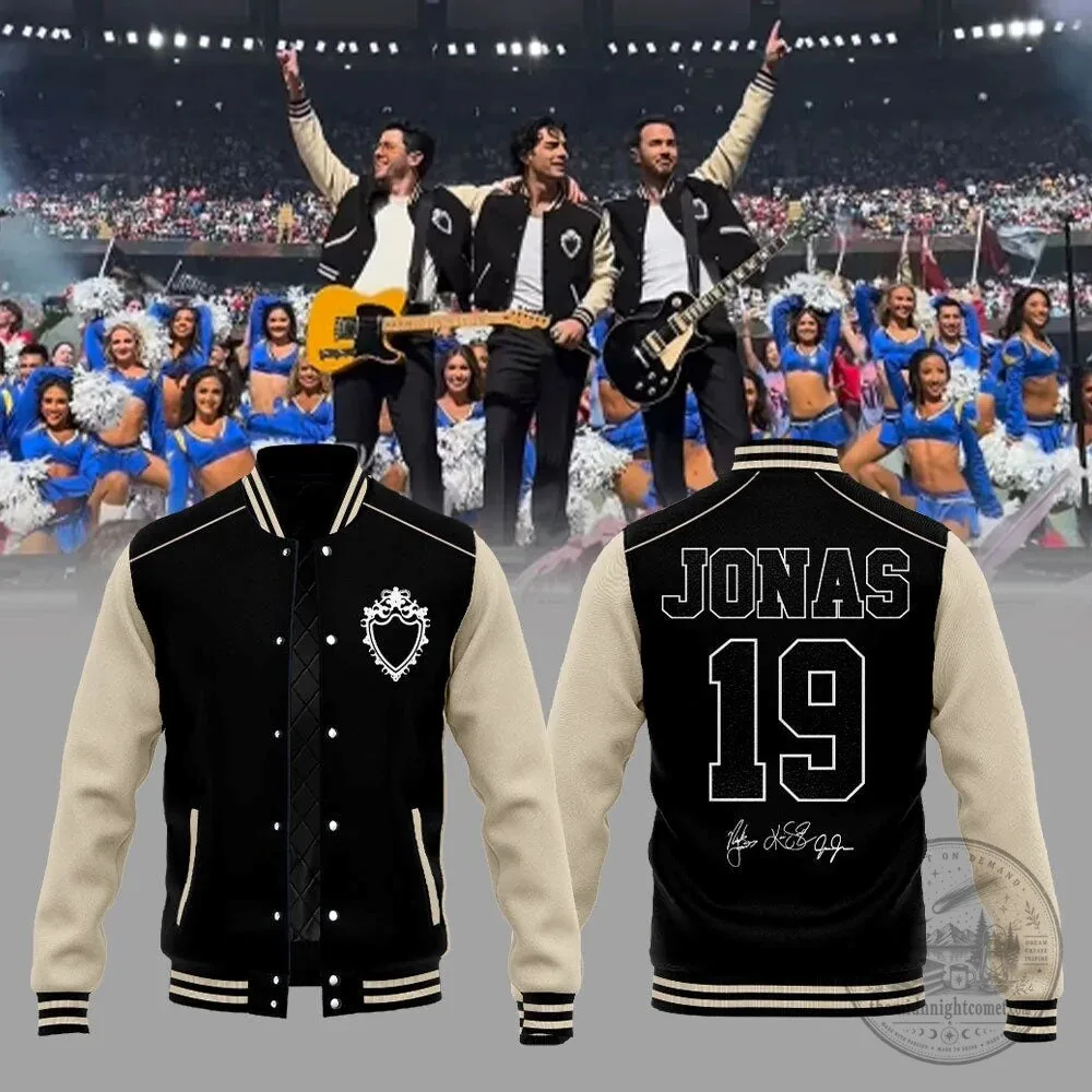 Jonas Brothers Band Music Tour Black and White Varsity Jacket