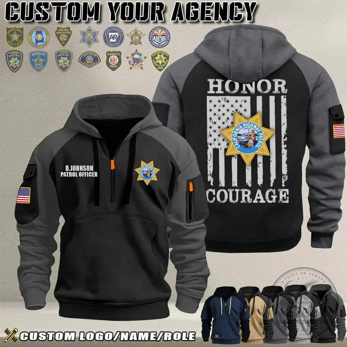 Custom Police Officer Honor Courage American Flag Half-Zip Hoodie 7 Custom Police Officer Honor Courage American Flag Half-Zip Hoodie
