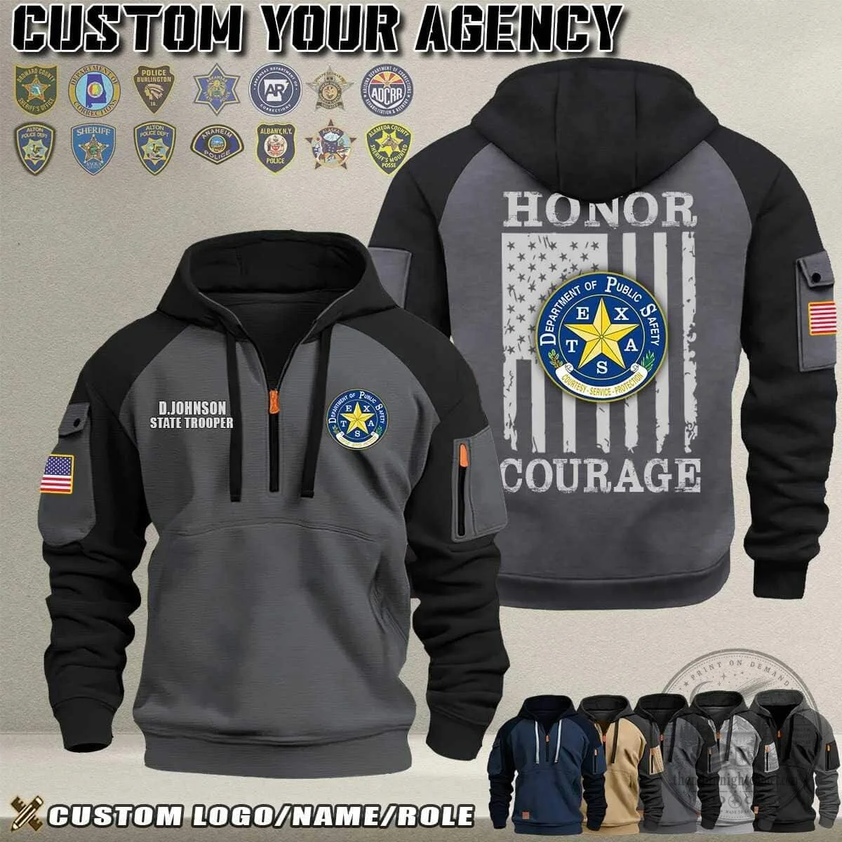 Custom Police Officer Honor Courage American Flag Half-Zip Hoodie 8 Custom Police Officer Honor Courage American Flag Half-Zip Hoodie
