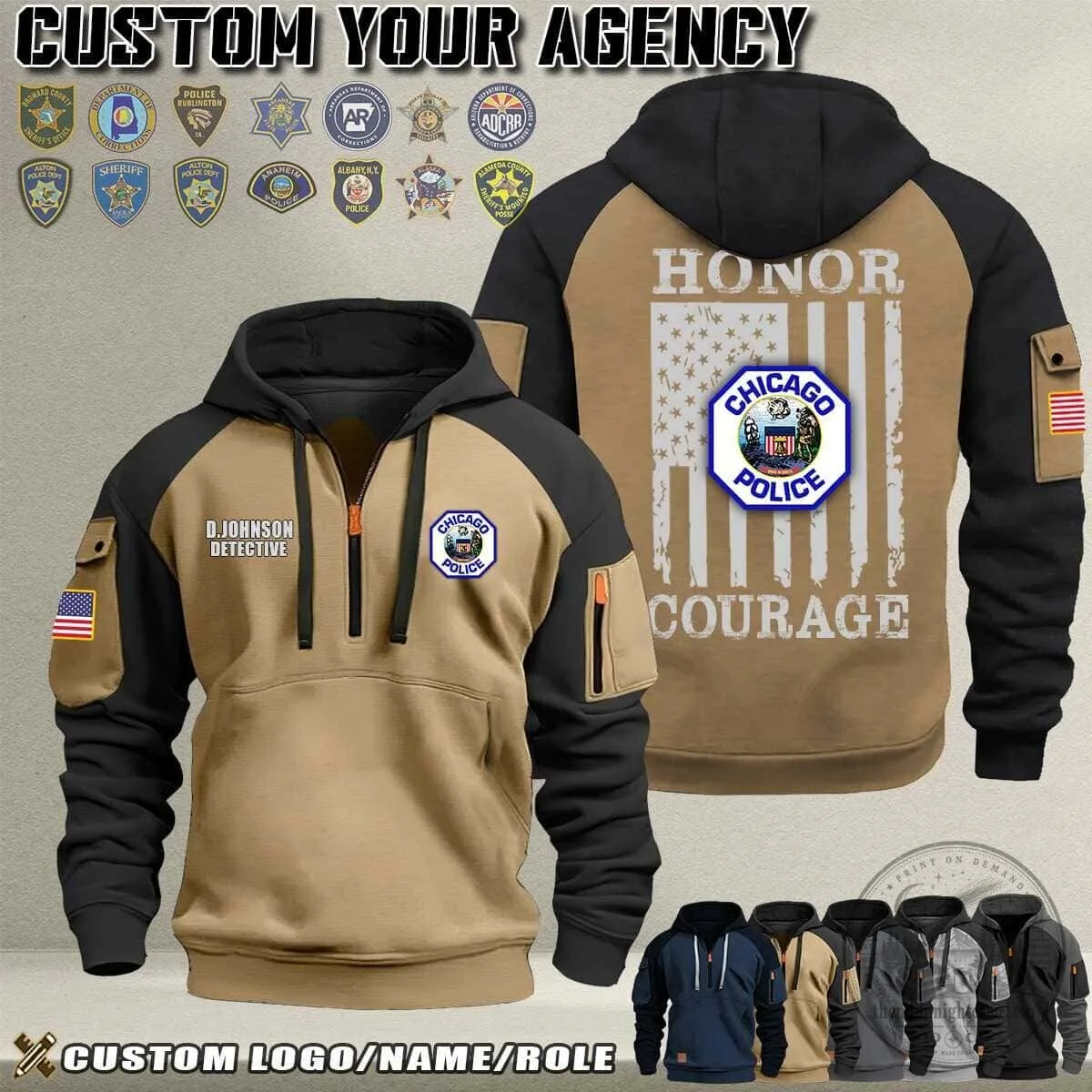 Custom Police Officer Honor Courage American Flag Half-Zip Hoodie 9 Custom Police Officer Honor Courage American Flag Half-Zip Hoodie