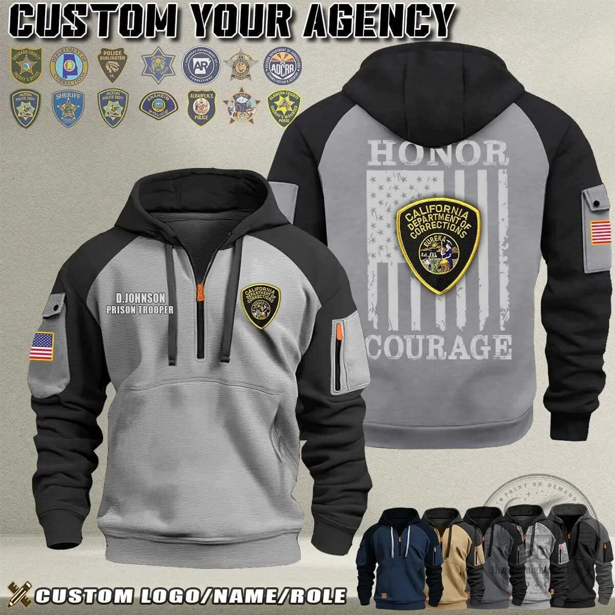 Custom Police Officer Honor Courage American Flag Half-Zip Hoodie 10 Custom Police Officer Honor Courage American Flag Half-Zip Hoodie