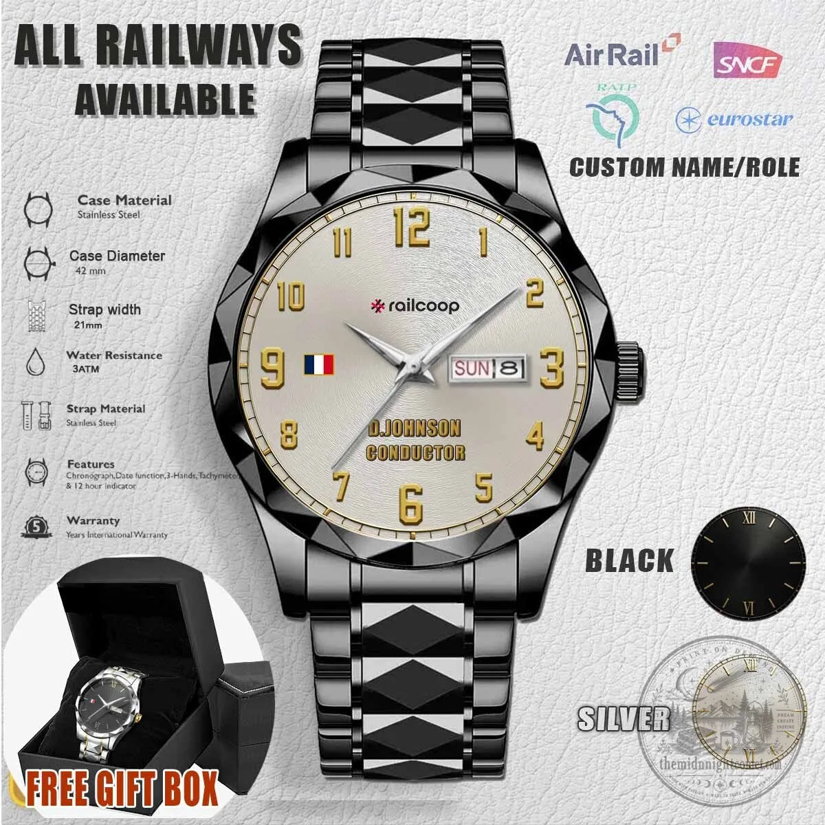 Railcoop Stainless Steel Watch with Custom Name and Role for Railway Enthusiasts 4 Railcoop Stainless Steel Watch with Custom Name and Role for Railway Enthusiasts