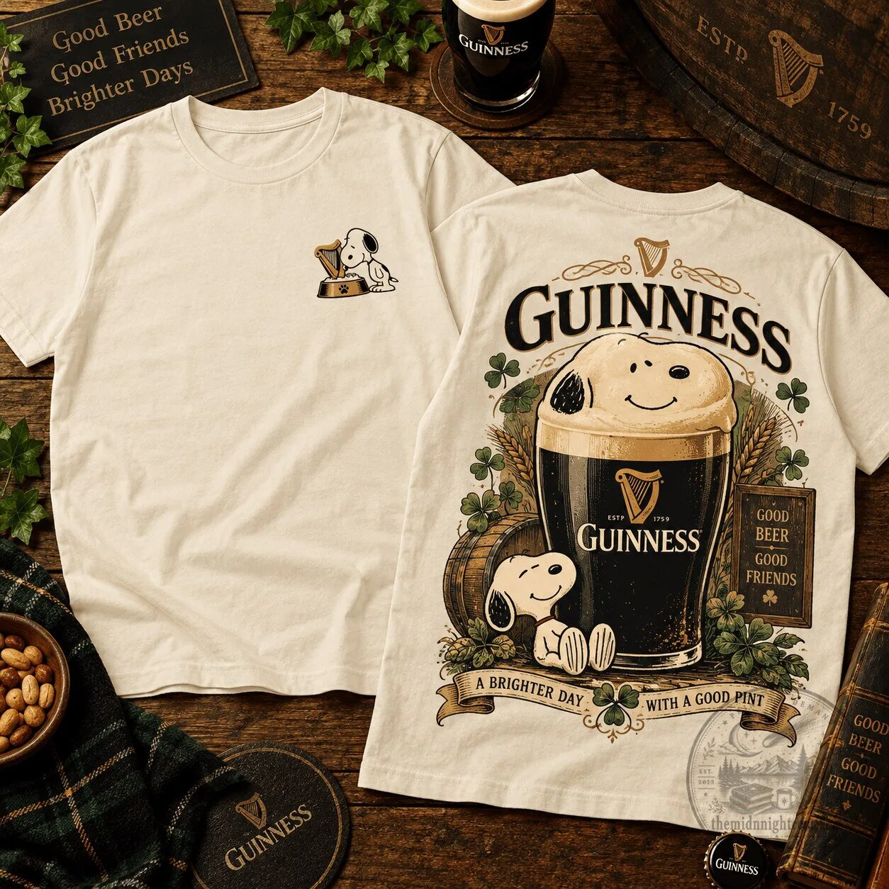 Guinness Snoopy Vintage Stout Beer Lovers Graphic T-Shirt