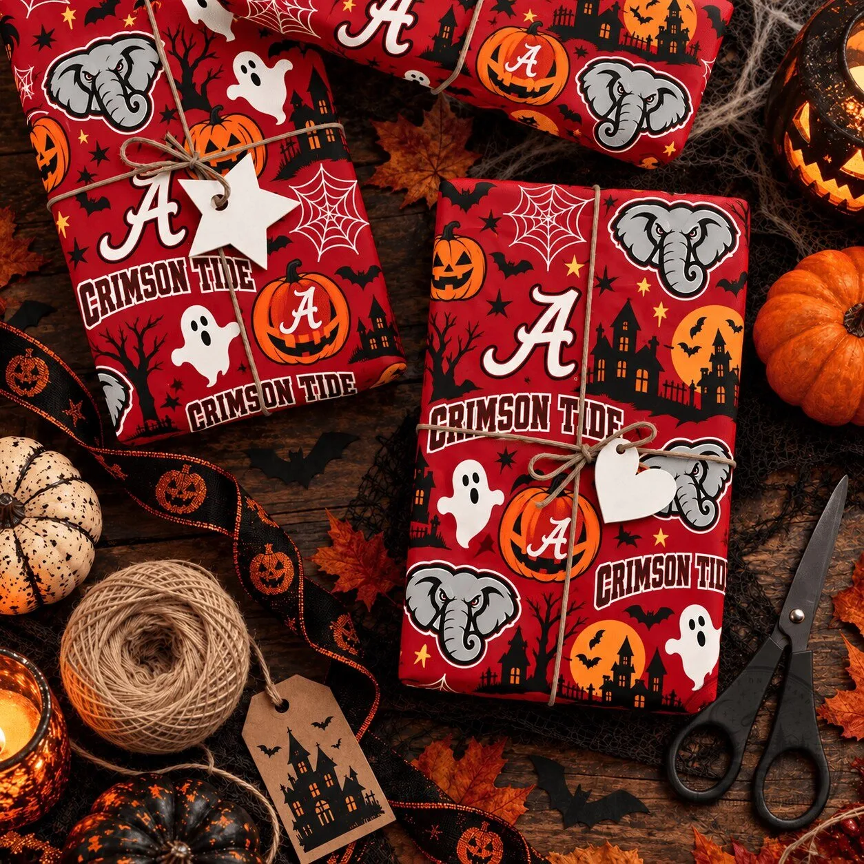 Alabama Crimson Tide Halloween Ghost Pumpkin Pattern Wrapping Paper 1 Alabama Crimson Tide Halloween Ghost Pumpkin Pattern Wrapping Paper