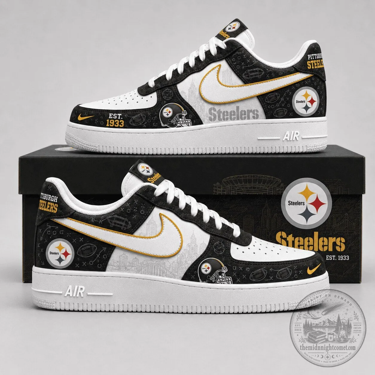 Pittsburgh Steelers NFL Team Logo Custom Design White and Black Sneakers Shoes