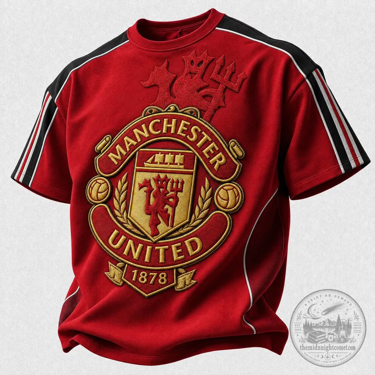 Manchester United Football Club Red and Gold Embroidered Crest T-Shirt