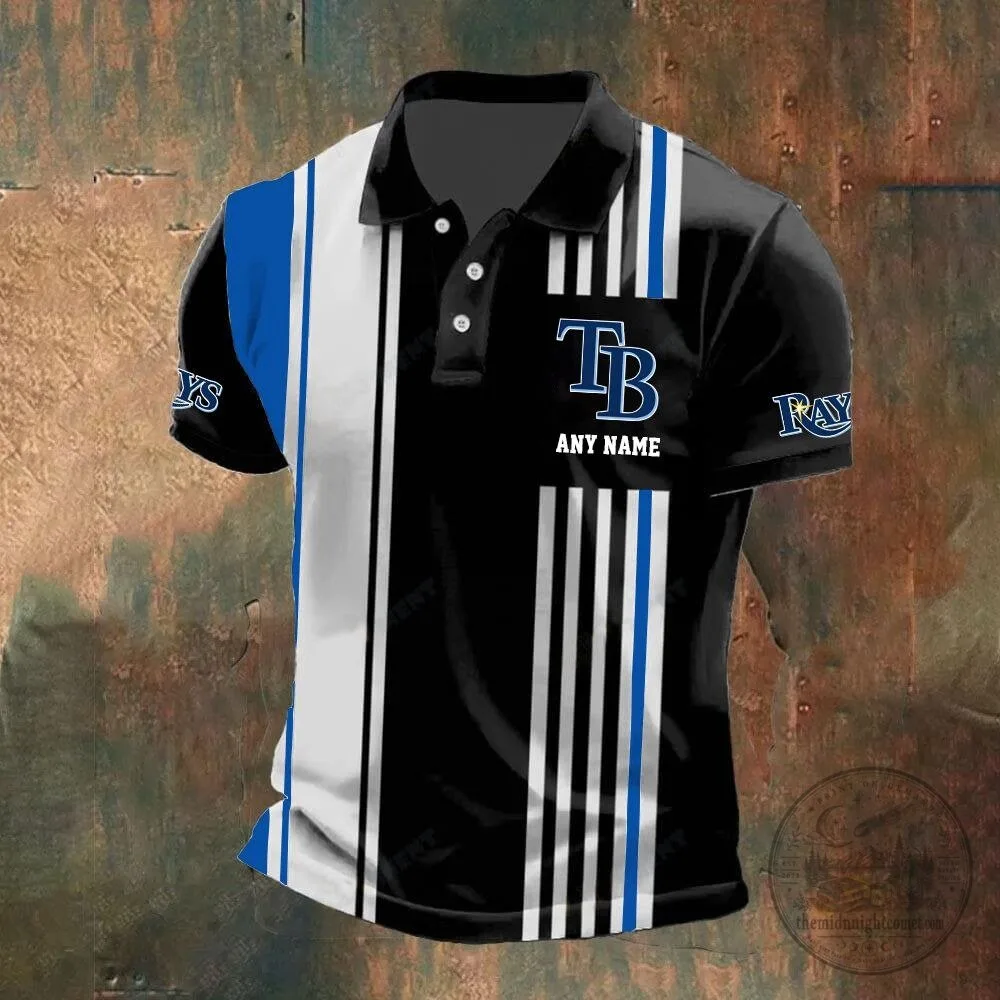 Tampa Bay Rays Personalized Striped Black and White Baseball Polo Shirt 8 Tampa Bay Rays Personalized Striped Black and White Baseball Polo Shirt