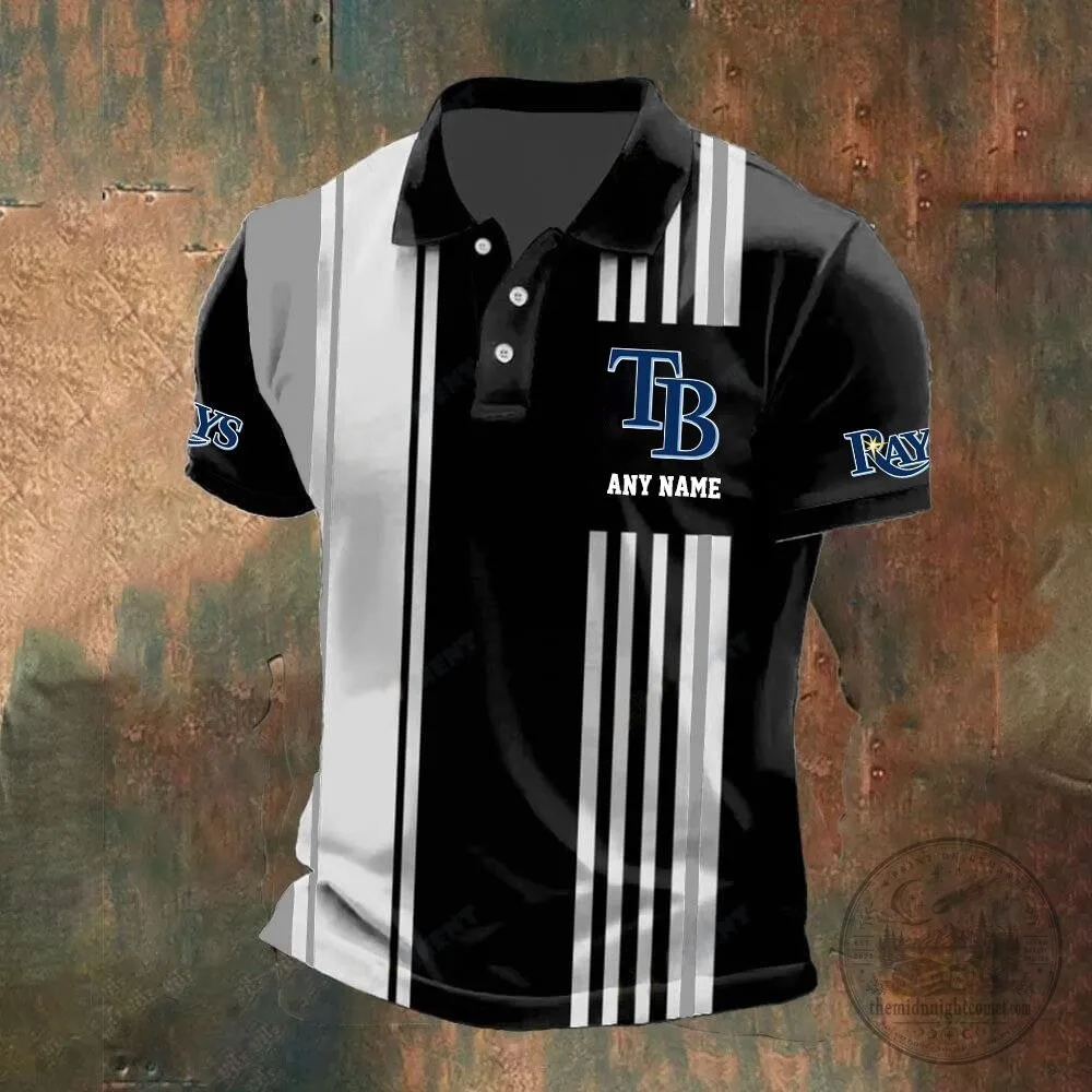 Tampa Bay Rays Personalized Striped Black and White Baseball Polo Shirt 10 Tampa Bay Rays Personalized Striped Black and White Baseball Polo Shirt