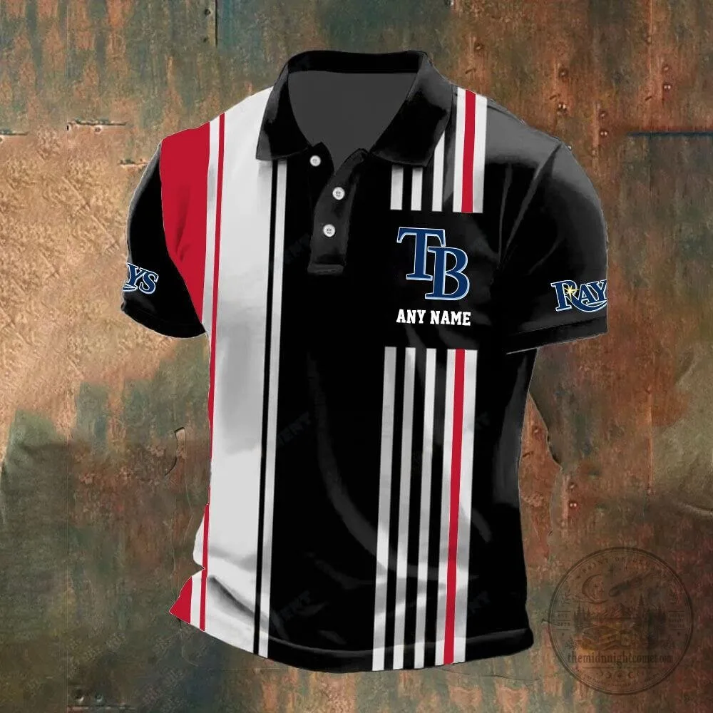 Tampa Bay Rays Personalized Striped Black and White Baseball Polo Shirt 12 Tampa Bay Rays Personalized Striped Black and White Baseball Polo Shirt