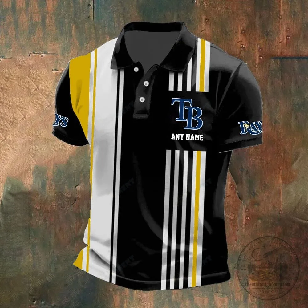 Tampa Bay Rays Personalized Striped Black and White Baseball Polo Shirt 13 Tampa Bay Rays Personalized Striped Black and White Baseball Polo Shirt