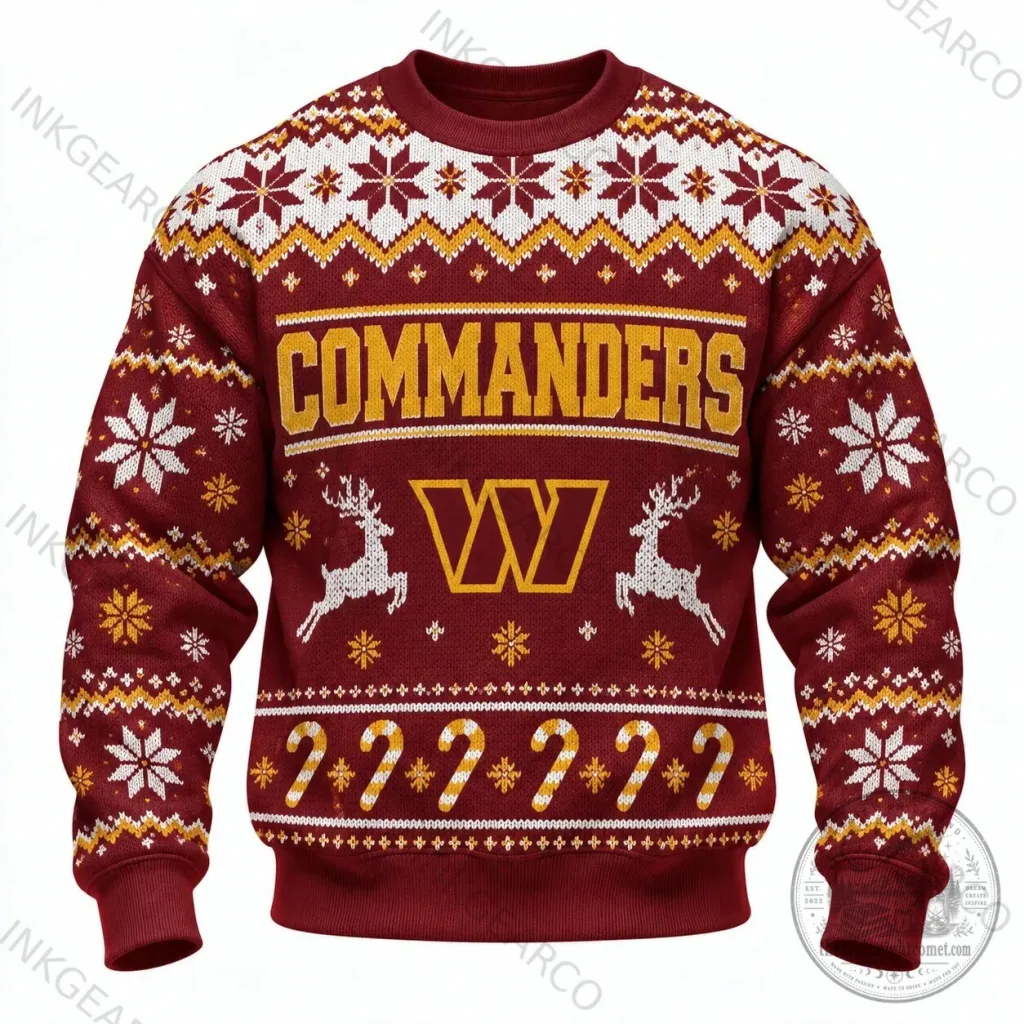 Holiday Crewneck Sweatshirt with Washington Commanders Ugly Christmas Sweater Design 35 Holiday Crewneck Sweatshirt with Washington Commanders Ugly Christmas Sweater Design
