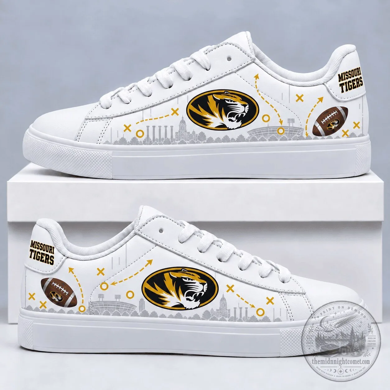 Missouri Tigers Football Team White Low-Top Sneakers for Men and Women