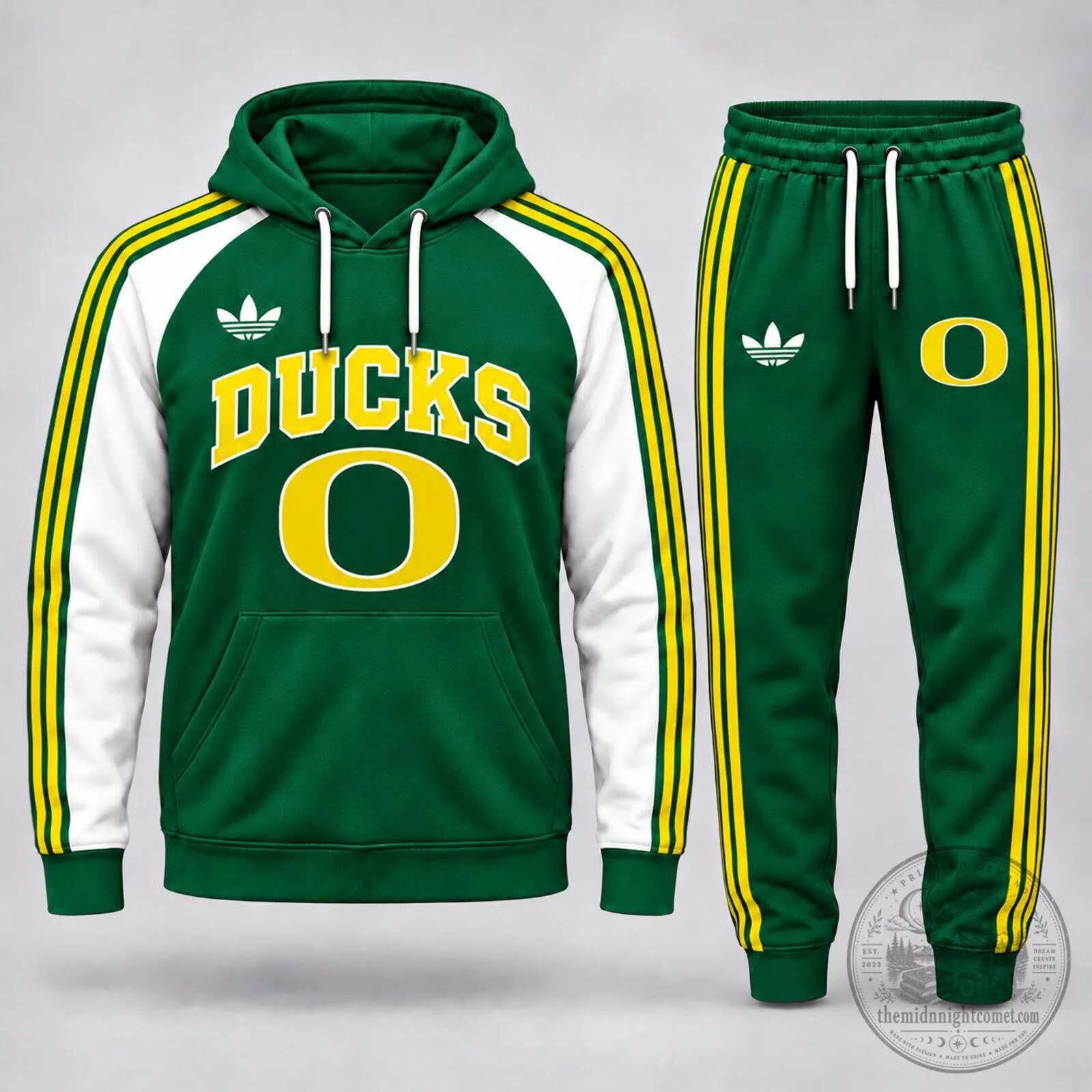 Oregon Ducks NCAA Classic Varsity Green and Yellow Striped Hoodie